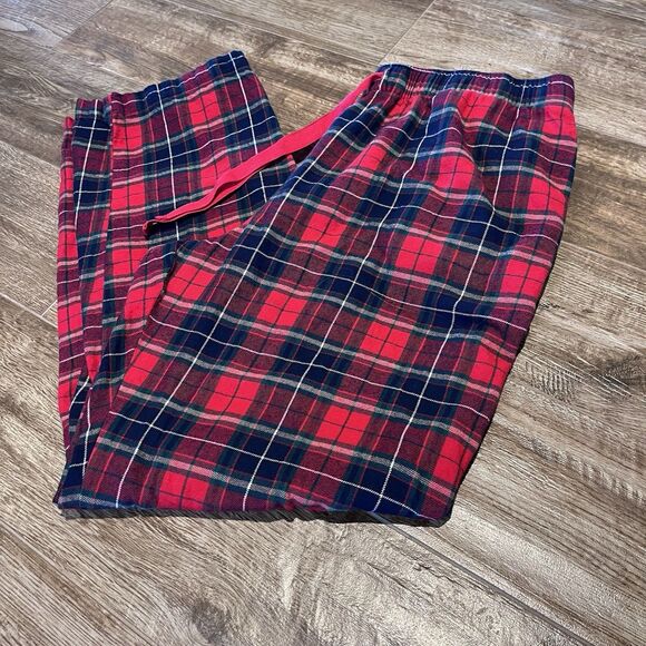Old Navy Plaid Pajama Pants Womens Size Large Red Flannel Pjs Pockets Fam Line - Picture 1 of 10